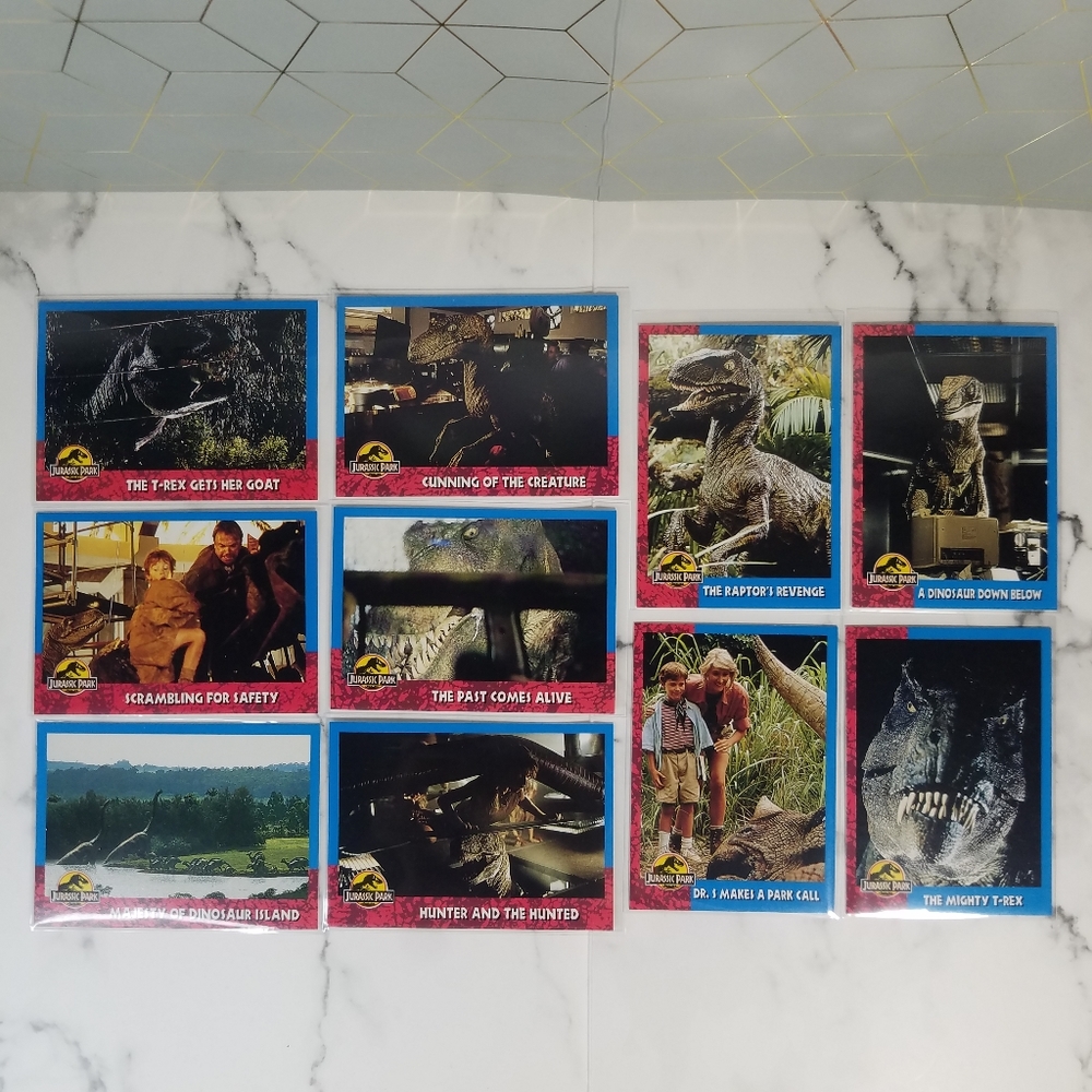 Vintage JP Topps Trading Cards Lot of 10 Jurassic Park Movie Cards Lot #1